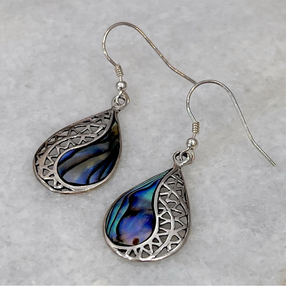 Abalone Shell Sterling Silver Dangle Earrings - Picture 5 of 11